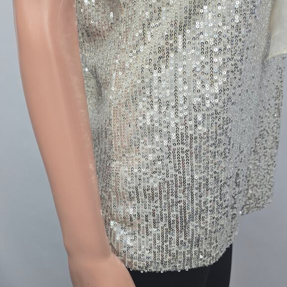 NWT Calvin Klein Sequin Top Blouse Size M Sleeveless Tie Front Halter neck Cream - Picture 5 of 12